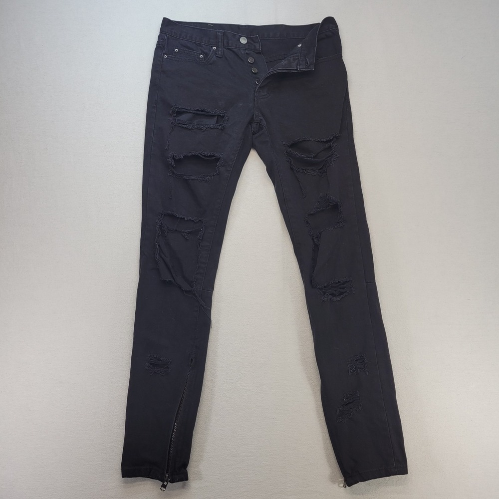 Mnml Jeans Mens 29x31 Black Skinny Ankle Zip Distressed Streetwear Denim
